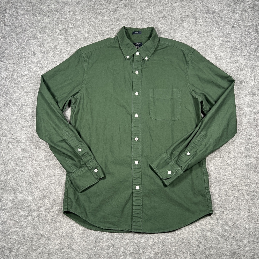 J Crew Shirt Mens M Green Flex Oxford Slim Button Down Stretch Casual Office